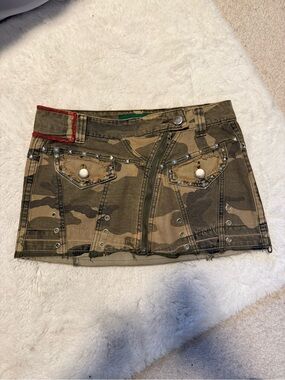 Vintage camo mini jean skirt